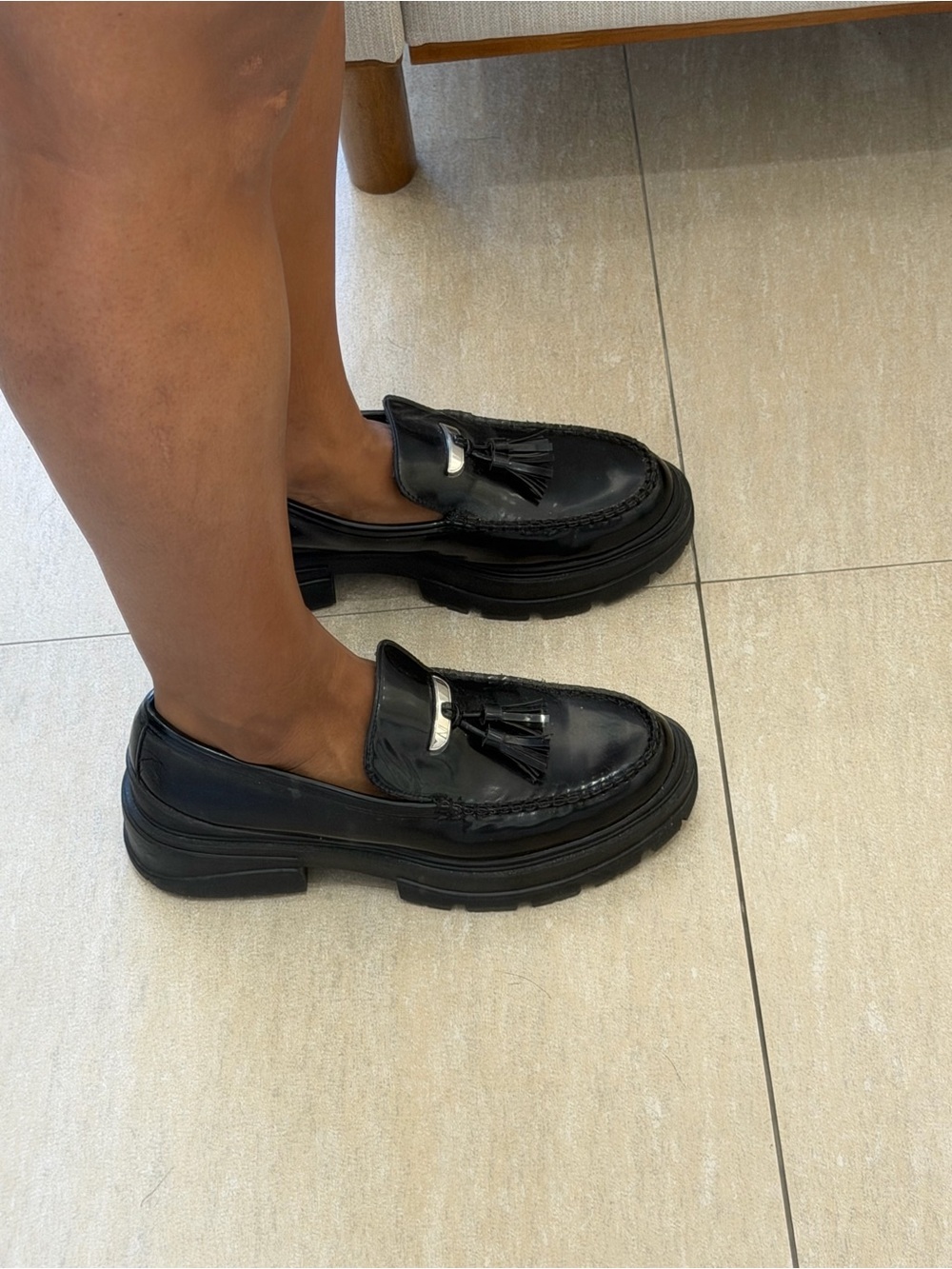 Zara Black Patent Tassel Lug Sole Loafers - Picture 5 of 6